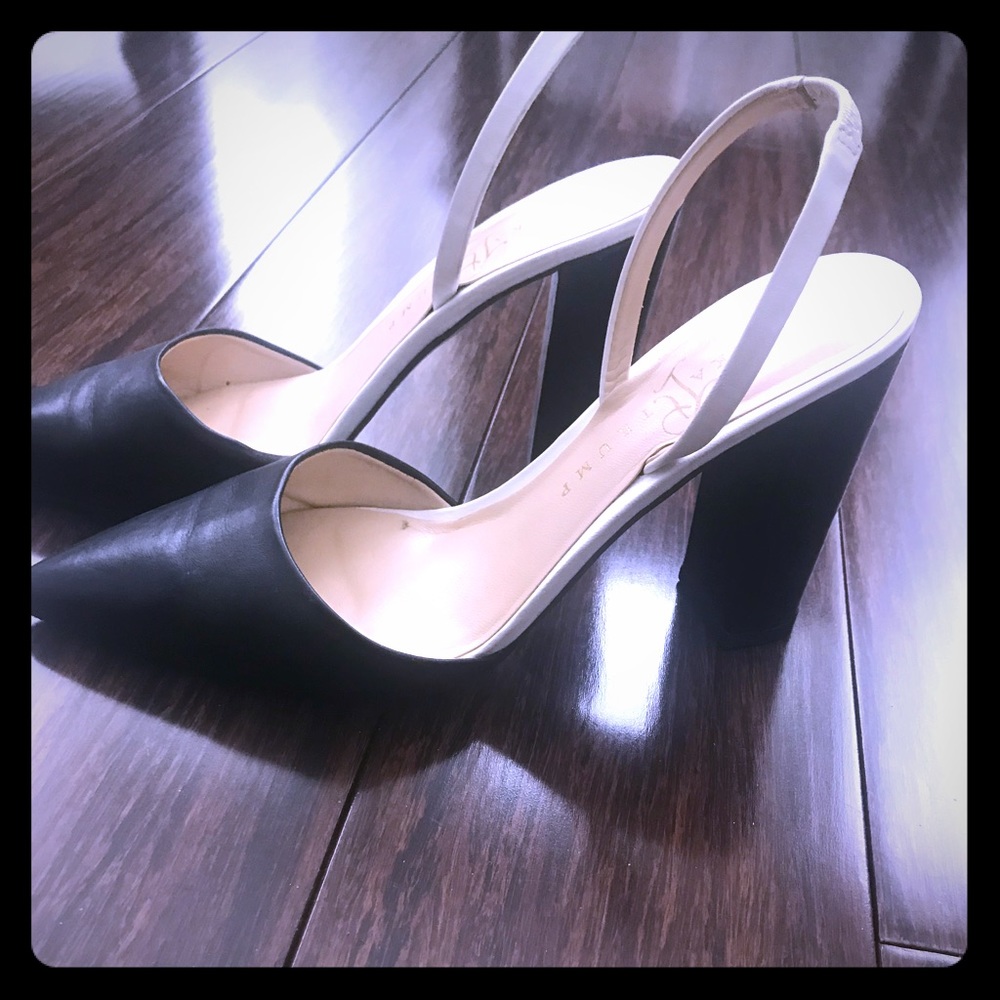 Black and white sling back shoes